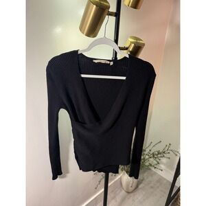 Soft Surroundings wrap sweater minimalist ribbed comfort nwot black classic med